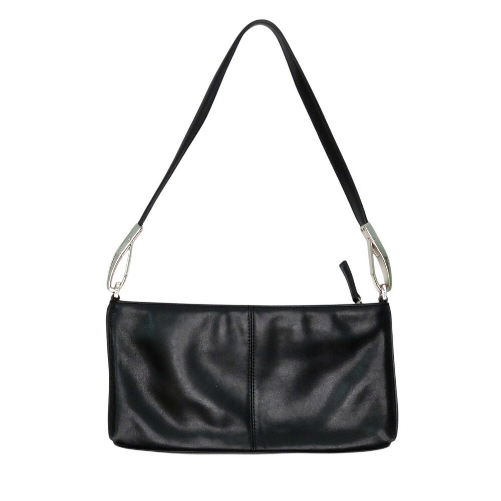 DKNY 2000s Y2K Vintage Black Leather Baguette Shoulder Bag Purse